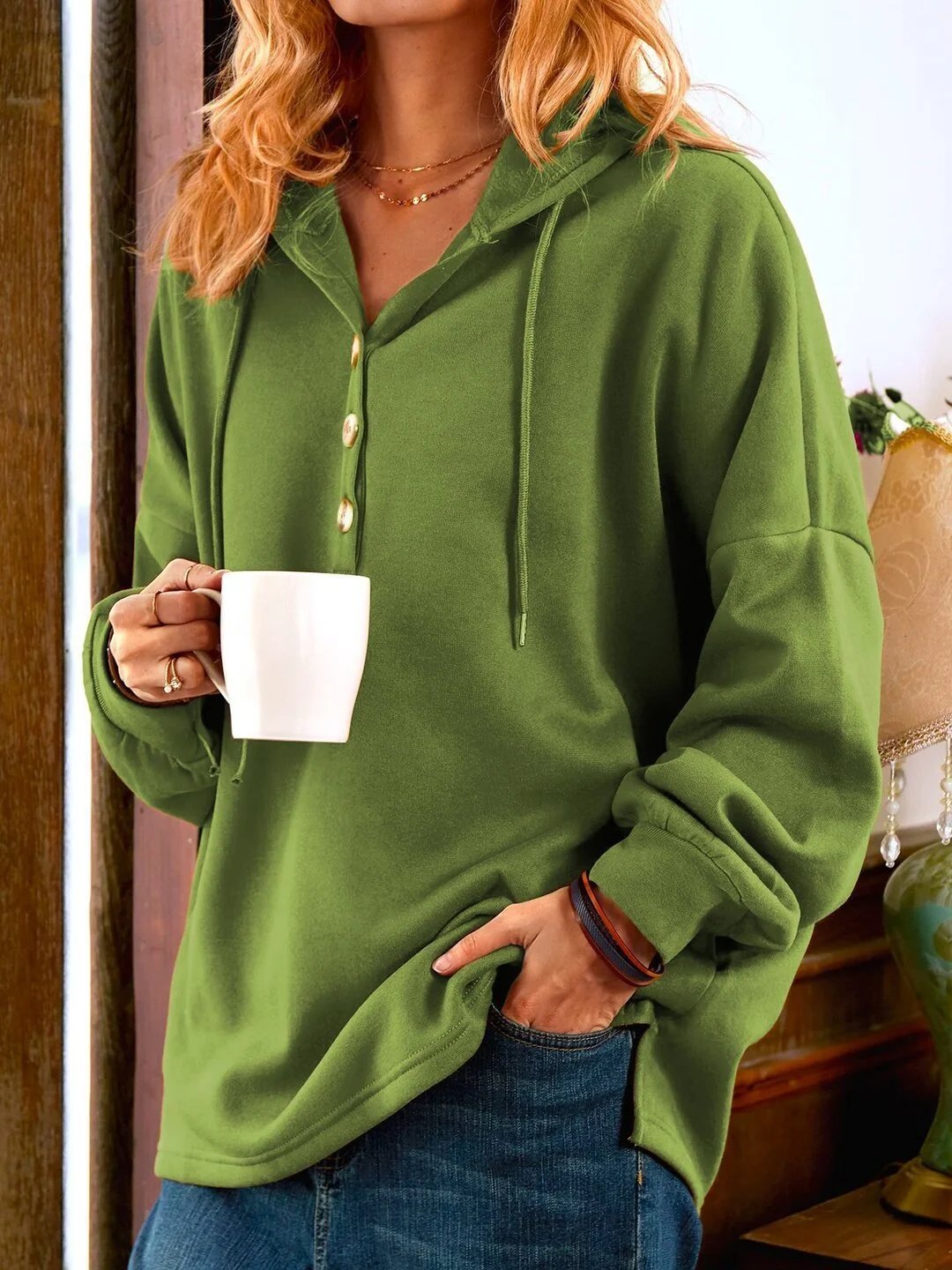 Clotilde - Vintage Sweatshirt met Lange Mouwen en Knopen