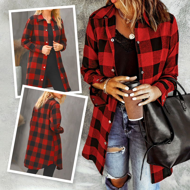 Larissa - Elegante Lange Geruite Blouse