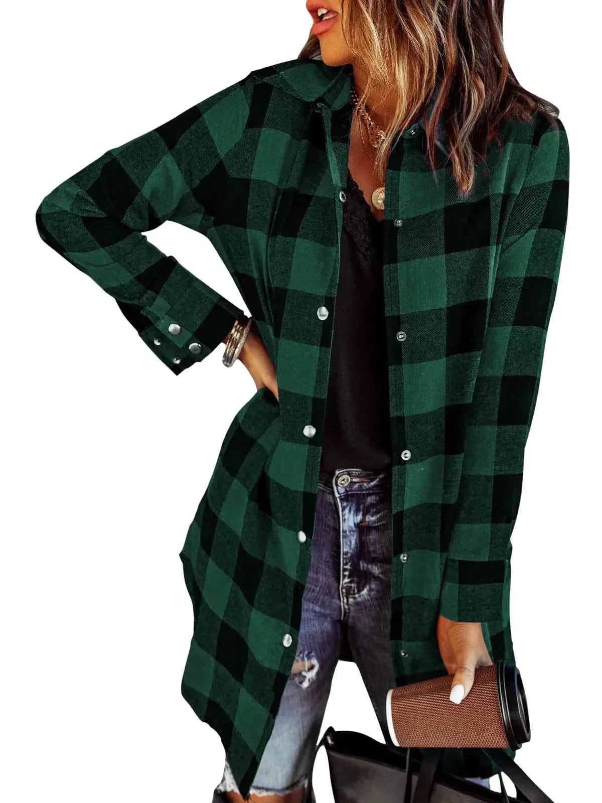 Larissa - Elegante Lange Geruite Blouse