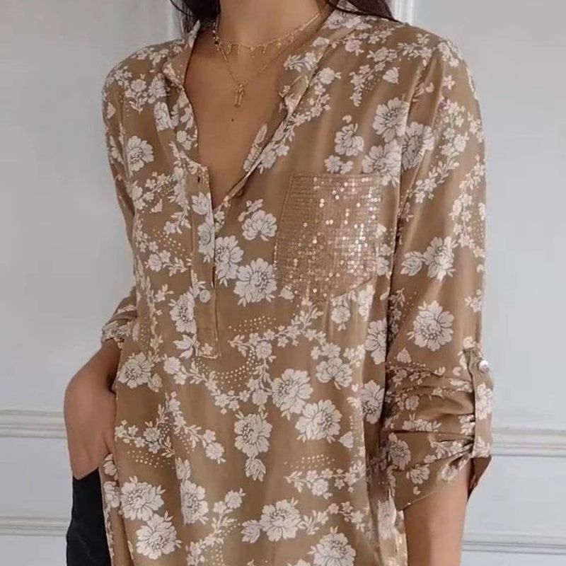 Avice - Bloemenblouse met Lange Mouwen