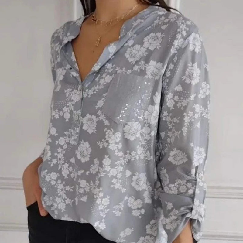 Avice - Bloemenblouse met Lange Mouwen