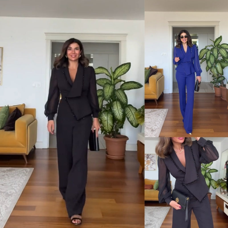 Vivienne - Kralen top en wijde broek Elegante set