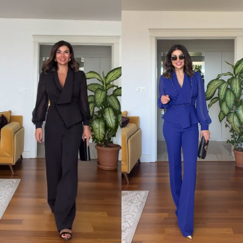 Vivienne - Kralen top en wijde broek Elegante set