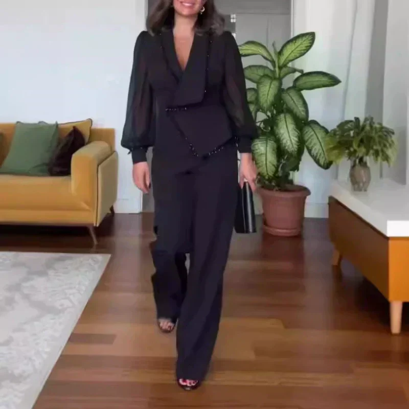 Vivienne - Kralen top en wijde broek Elegante set