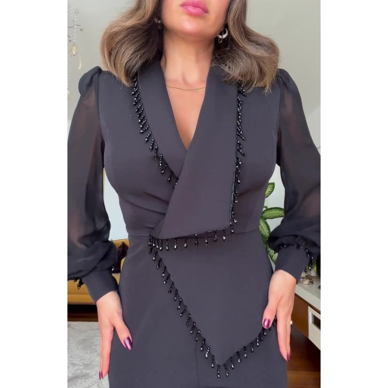 Vivienne - Kralen top en wijde broek Elegante set