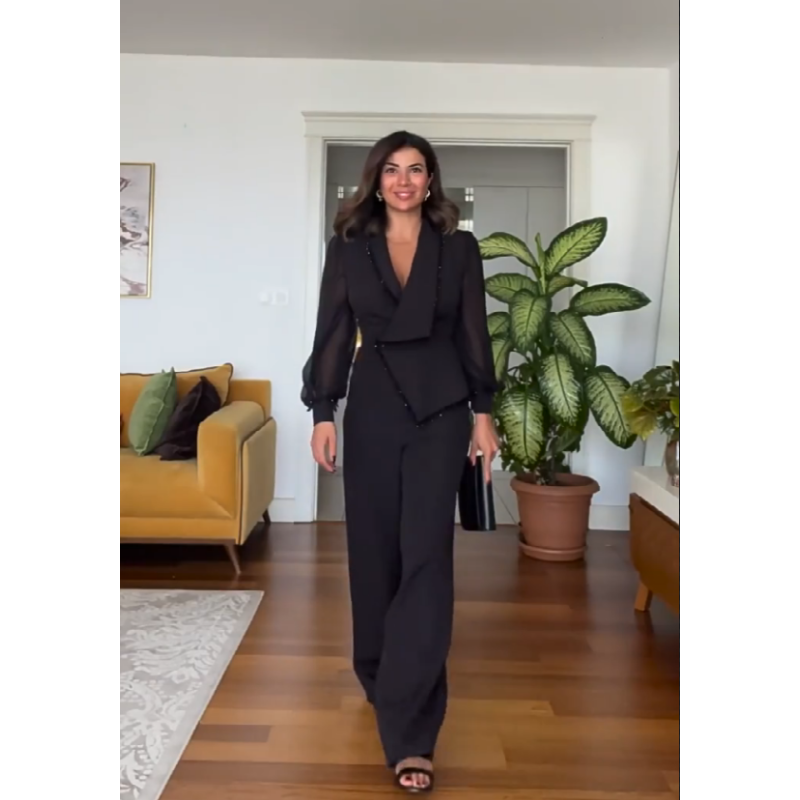 Vivienne - Kralen top en wijde broek Elegante set