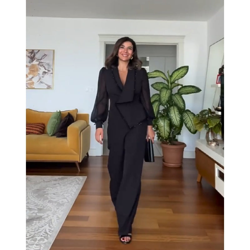 Vivienne - Kralen top en wijde broek Elegante set