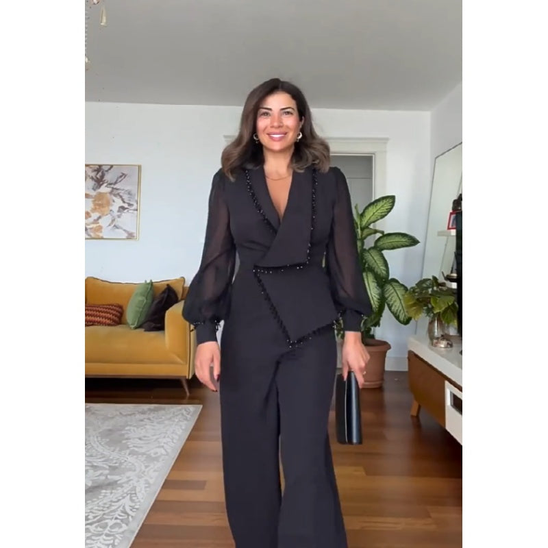 Vivienne - Kralen top en wijde broek Elegante set