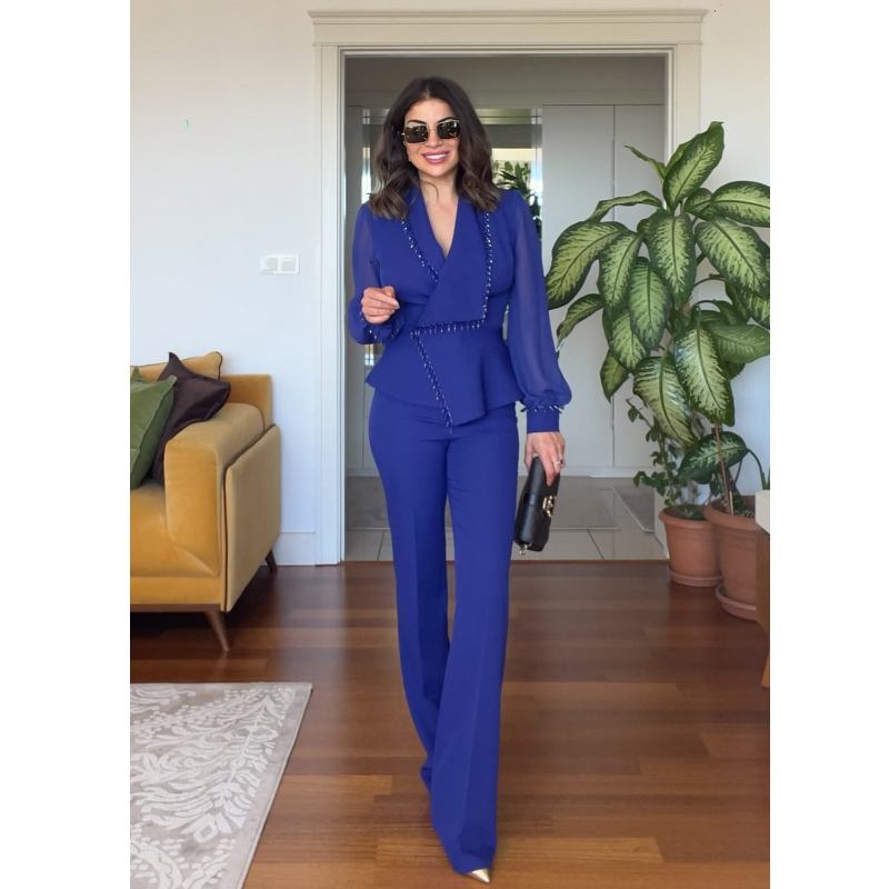 Vivienne - Kralen top en wijde broek Elegante set