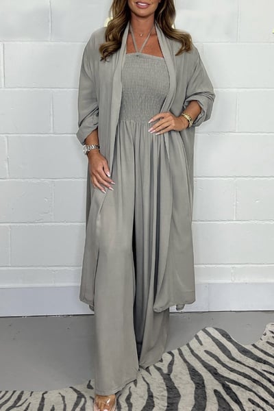 Benoîte - Vrouwen Backless Lace Up 2 Piece Wide Leg Set
