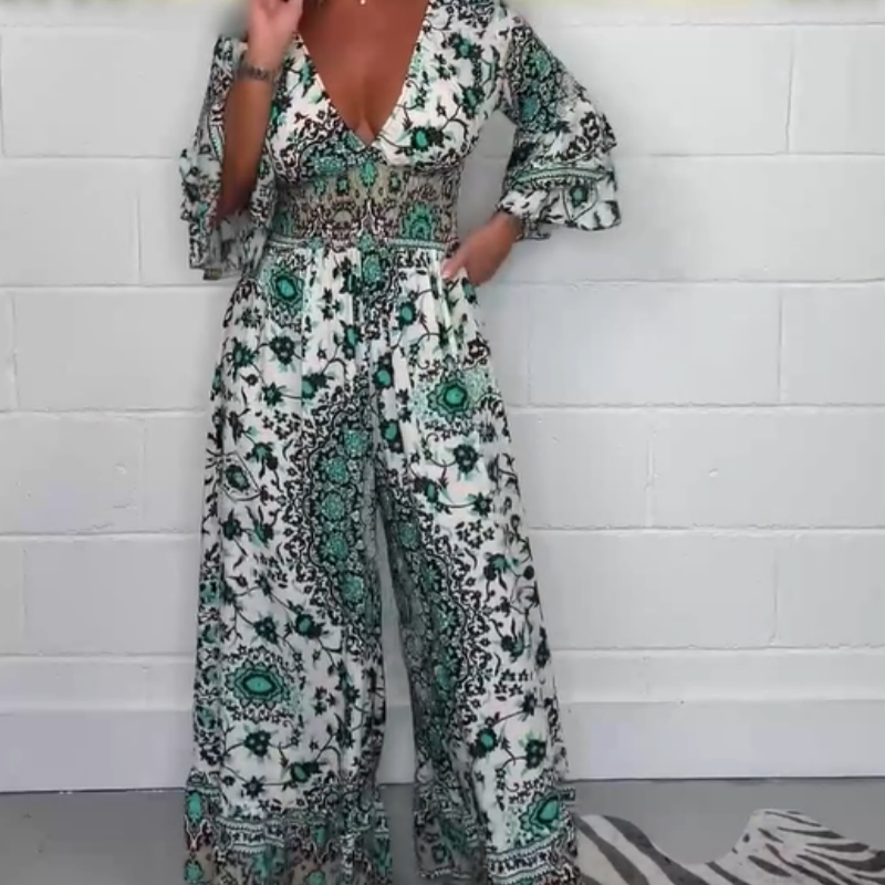 Neria - Jumpsuit met V-hals en print