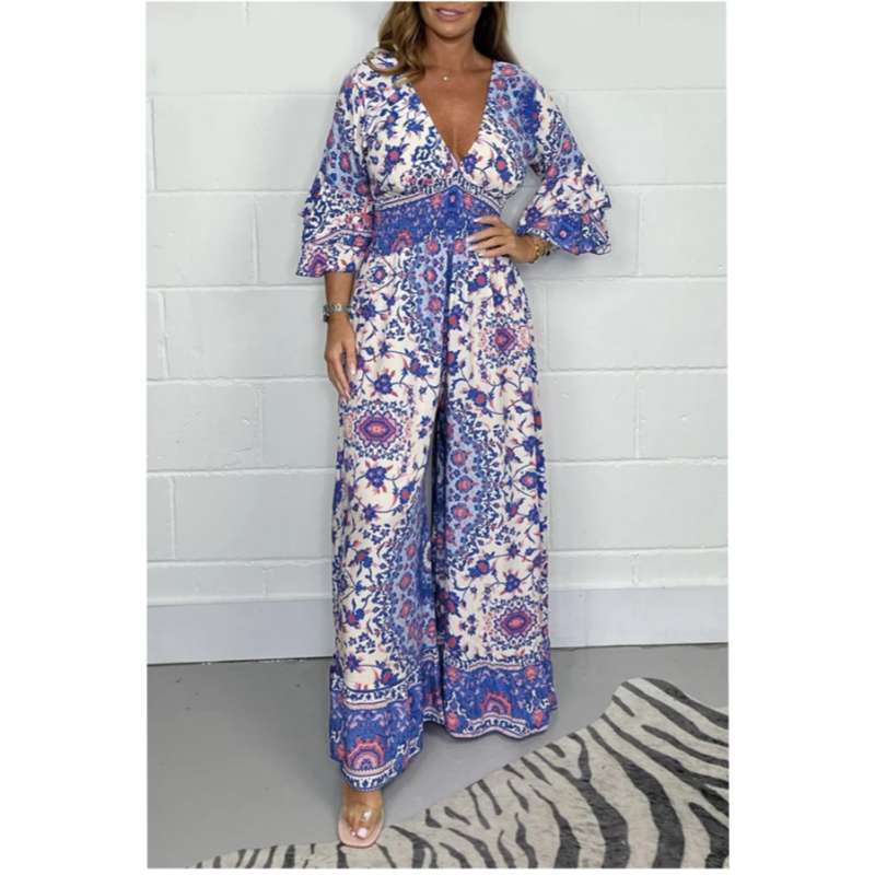Neria - Jumpsuit met V-hals en print