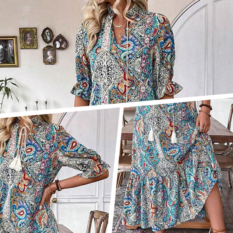Lise - Elegante Boho Jurk met Bloemenpatroon