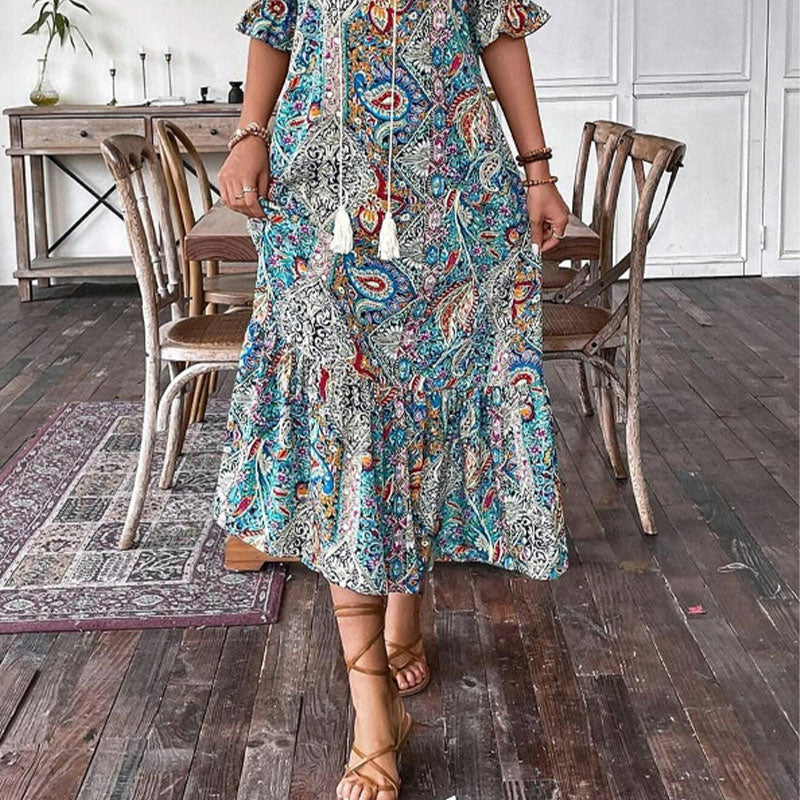 Lise - Elegante Boho Jurk met Bloemenpatroon