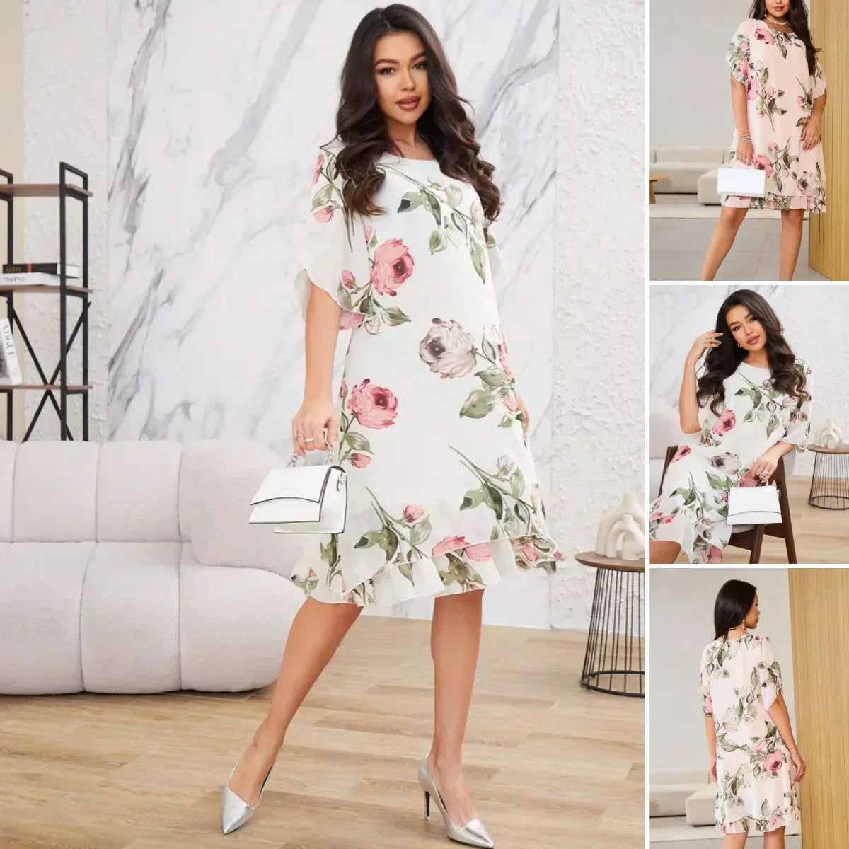 Kalina - Chiffon jurk met bloemblaadjes