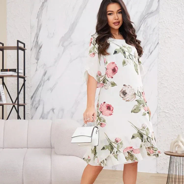 Kalina - Chiffon jurk met bloemblaadjes