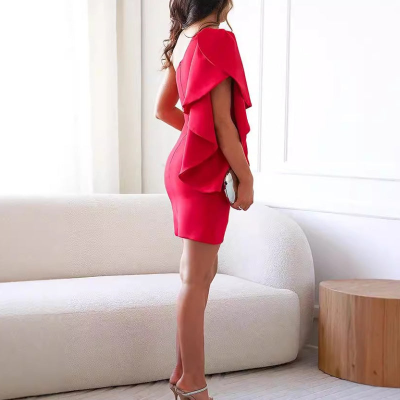Arya - Vrouwen Off Shoulder Cocktailjurk met Ruches Mouwen