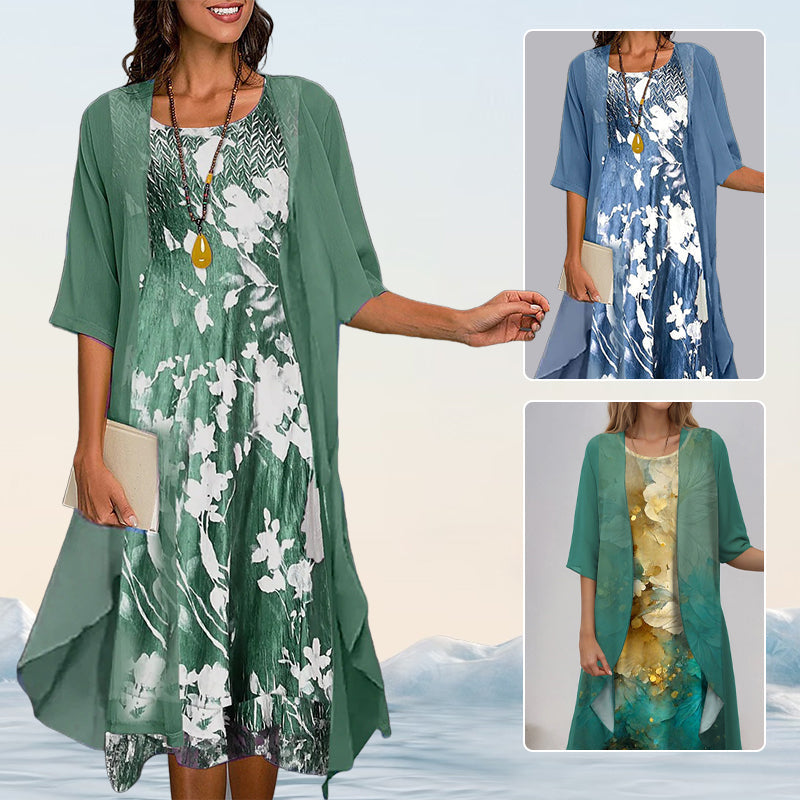 Eleny - Elegante tweedelige chiffon set met bloemen