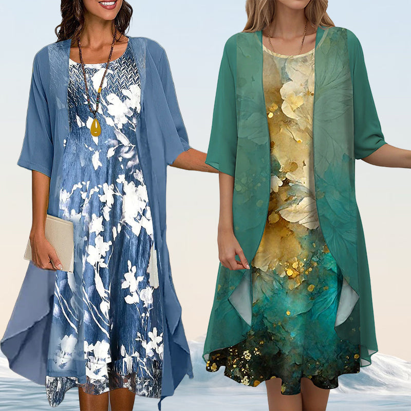 Eleny - Elegante tweedelige chiffon set met bloemen
