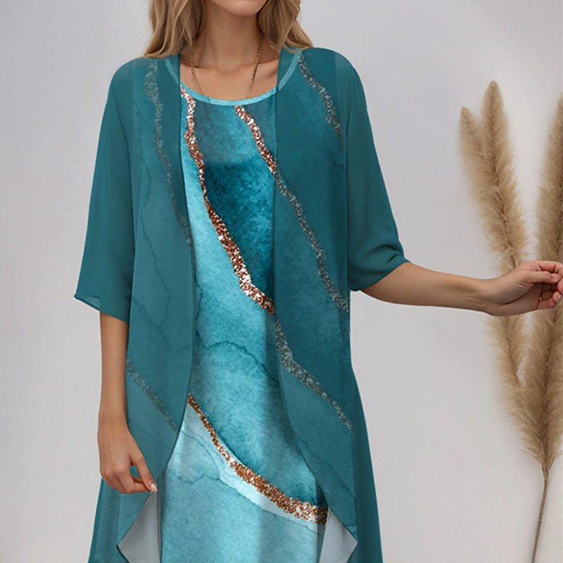 Eleny - Elegante tweedelige chiffon set met bloemen