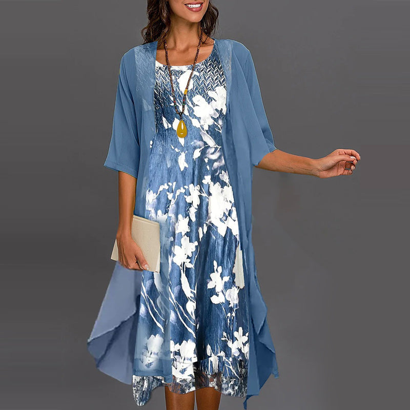 Eleny - Elegante tweedelige chiffon set met bloemen