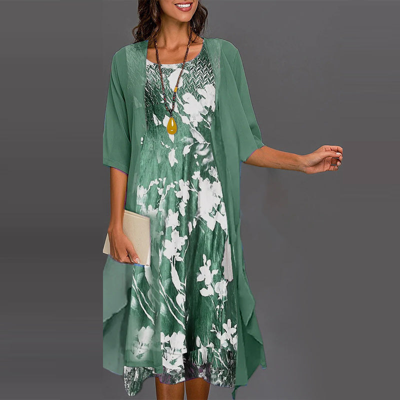 Eleny - Elegante tweedelige chiffon set met bloemen