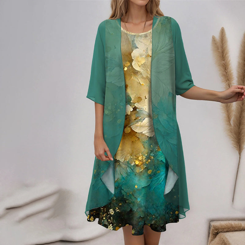 Eleny - Elegante tweedelige chiffon set met bloemen