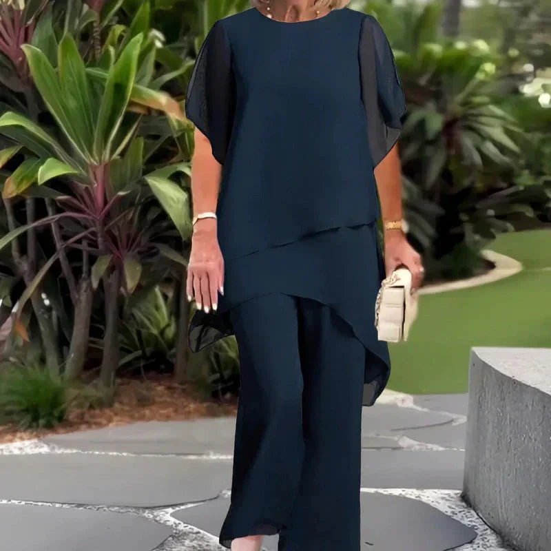 Eryndra - Elegant Vrouwen Ensemble met Drapé Palazzo Broek