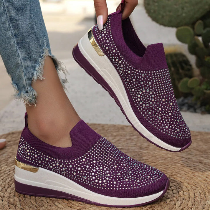 Azelisse - Dames instappers met strass en plateauzool