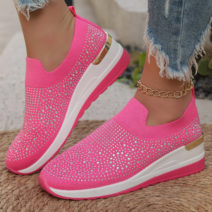 Azelisse - Dames instappers met strass en plateauzool