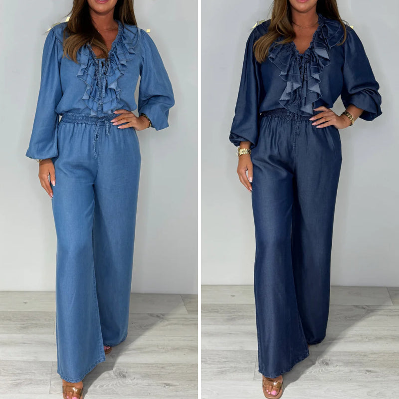 Sorina - Casual Set met lange mouwen en wijde broekspijpen