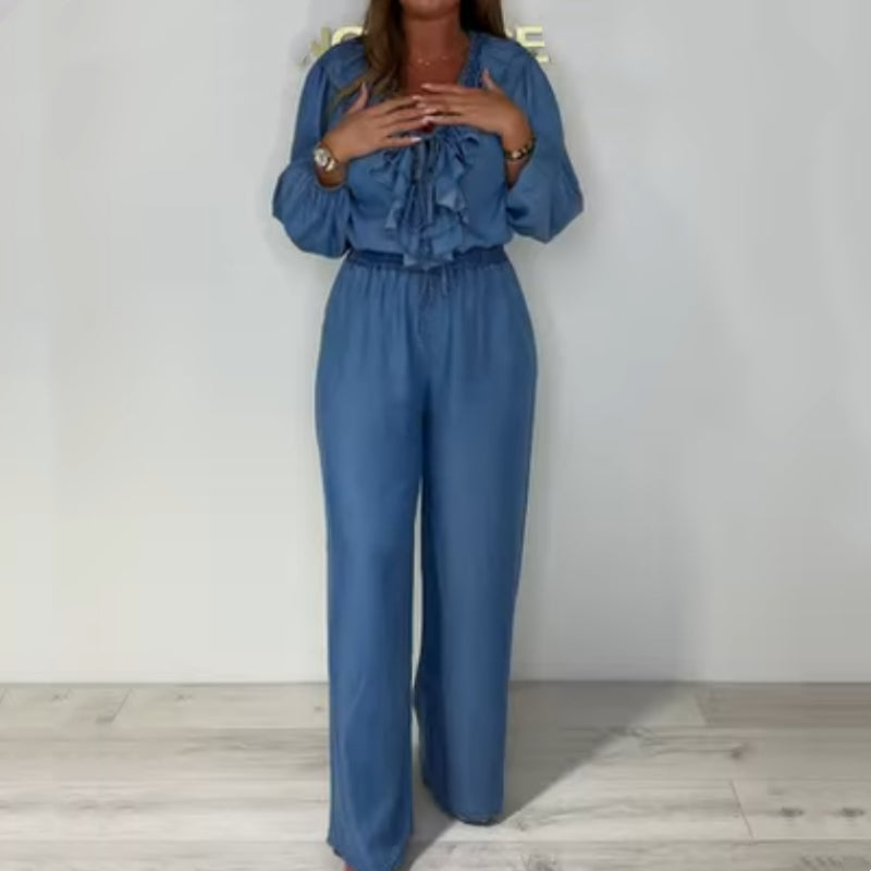 Sorina - Casual Set met lange mouwen en wijde broekspijpen
