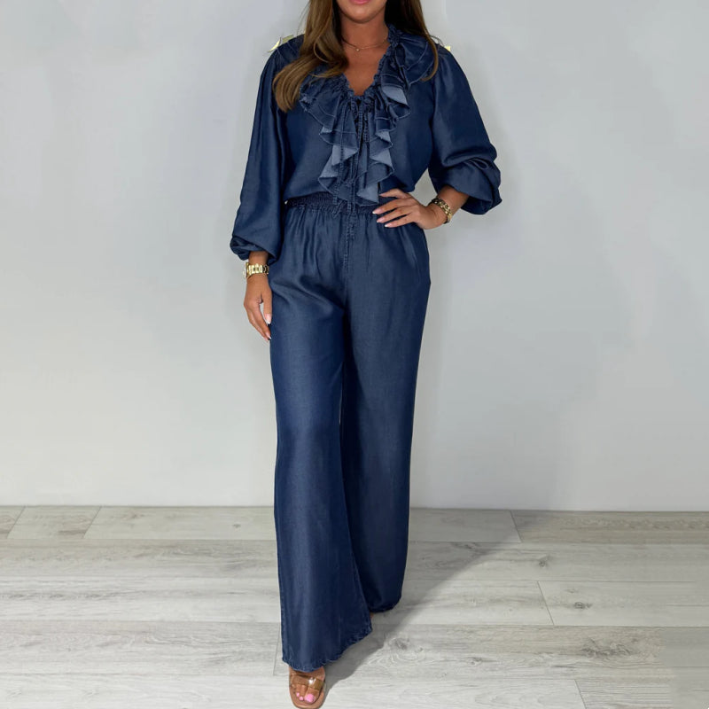 Sorina - Casual Set met lange mouwen en wijde broekspijpen