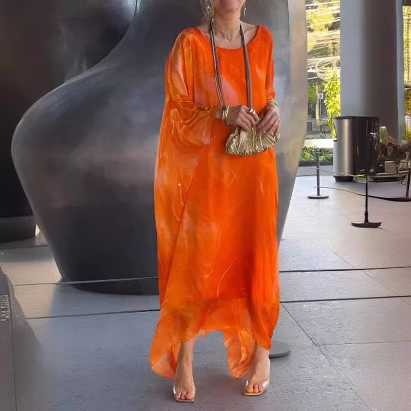 Lenora - Elegante jurken van gemarmerd chiffon met print
