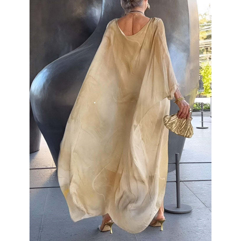 Lenora - Elegante jurken van gemarmerd chiffon met print