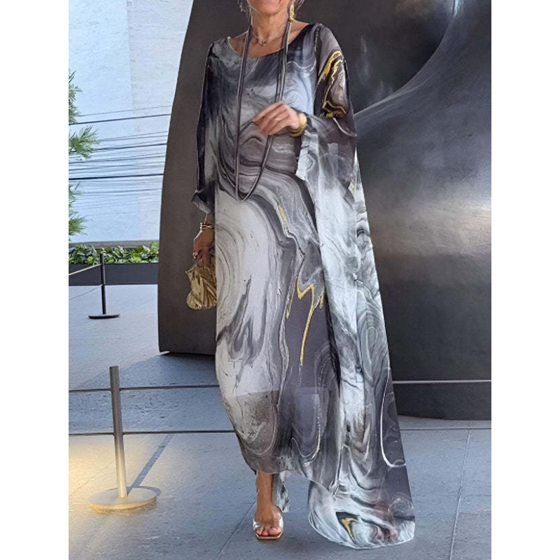 Lenora - Elegante jurken van gemarmerd chiffon met print