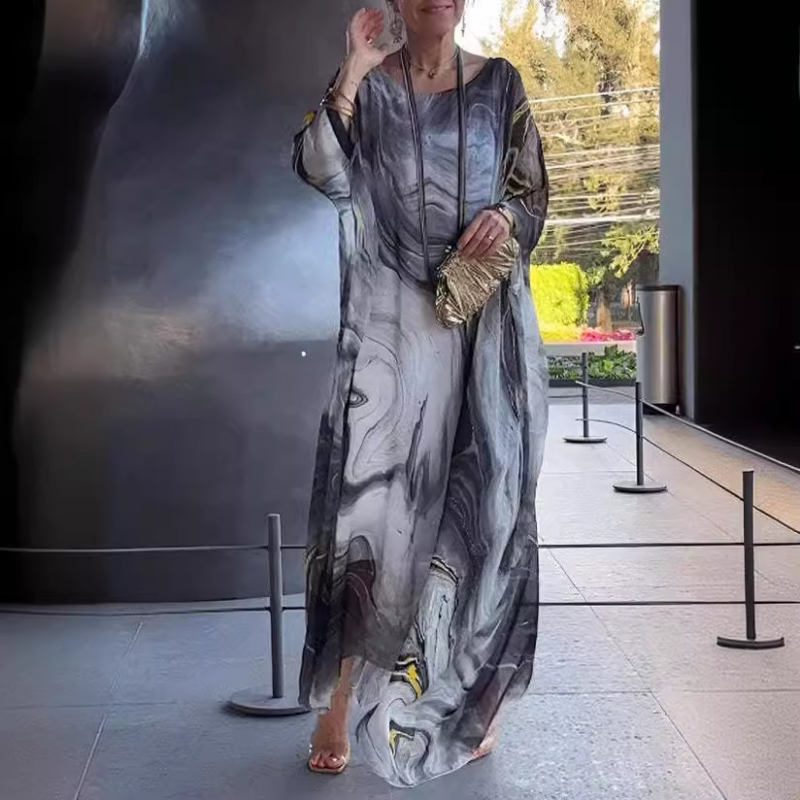 Lenora - Elegante jurken van gemarmerd chiffon met print