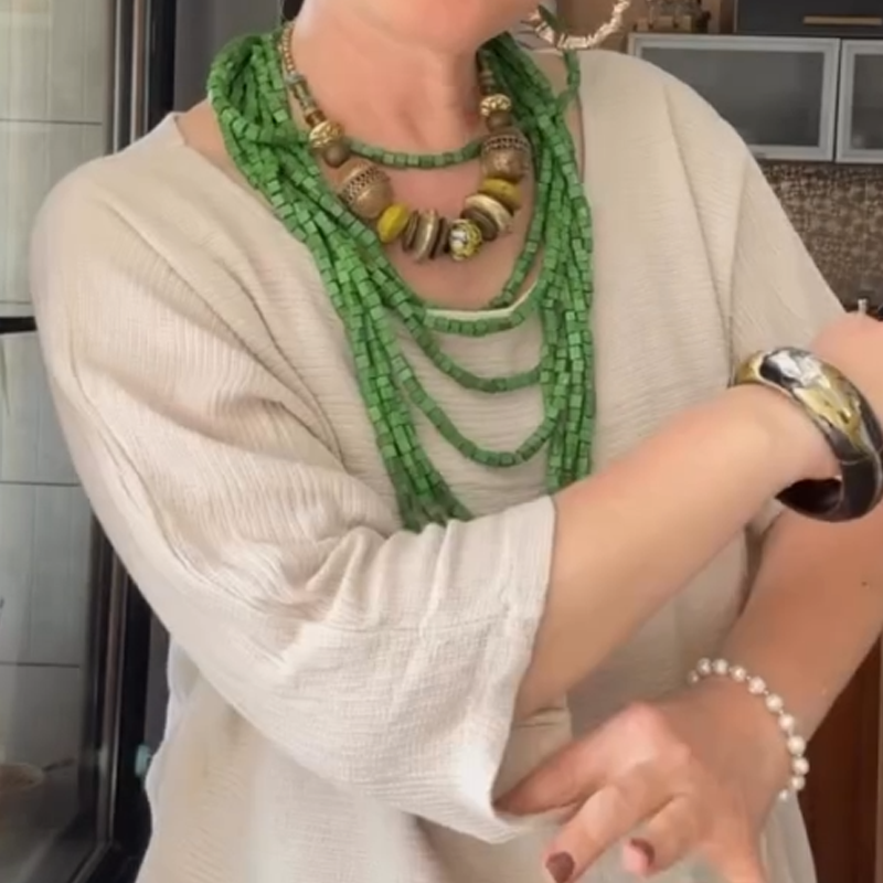 Fiorenza - Tweedelige katoenen en linnen blouse en rok voor dames