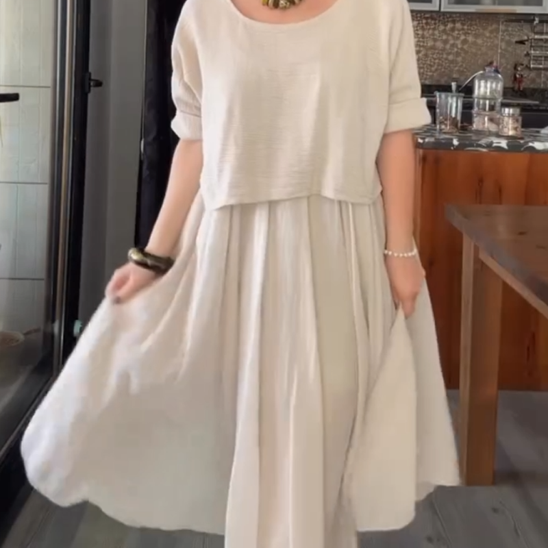 Fiorenza - Tweedelige katoenen en linnen blouse en rok voor dames