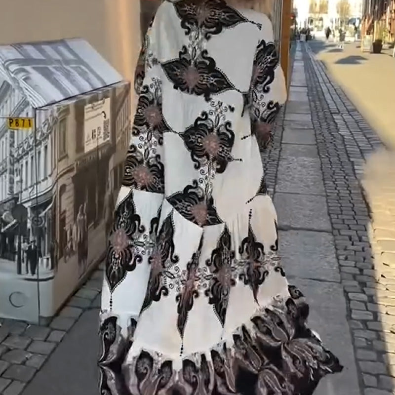 Anirelle - Elegante damesjurk met print, soepelvallend, V-hals en uitlopende mouwen
