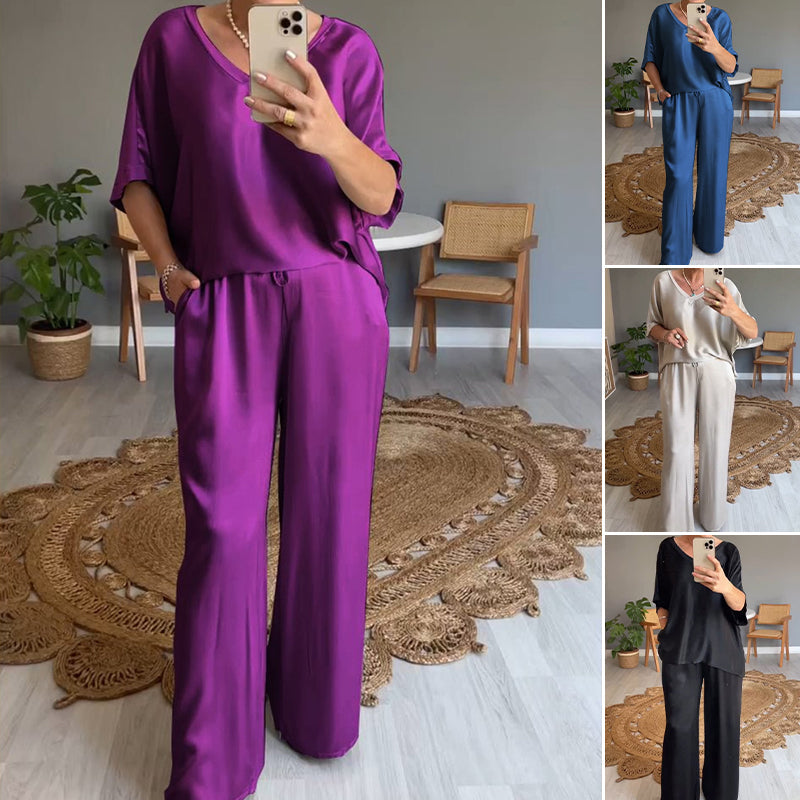 Kavryne - Tweedelige set met losse pasvorm elastische taille elegante satijnen stijl