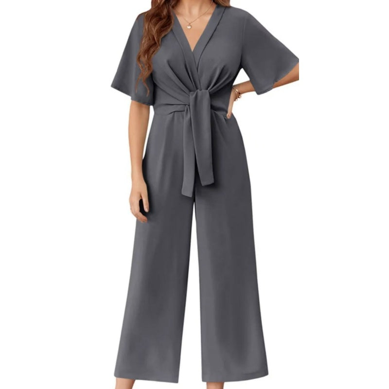 Sylenna - Dames jumpsuit met V-hals en brede benen met riem