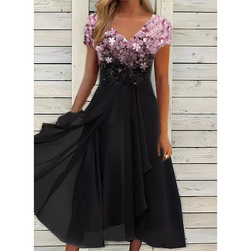 Halina - Elegante zomerjurk met V-Hals en unieke print