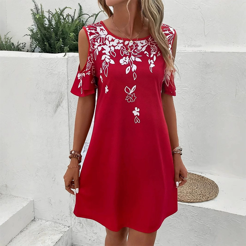 Elanora - Strapless jurk met bloemenprint en uitgesneden mouwen