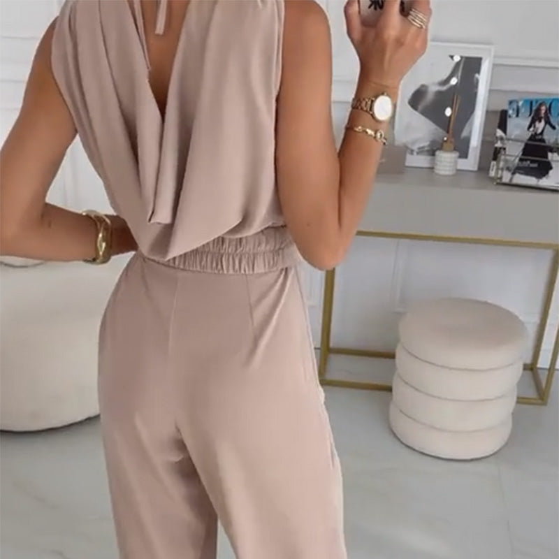 Jasene - Dames zonder mouwen jumpsuit met 3D bloemen en riem