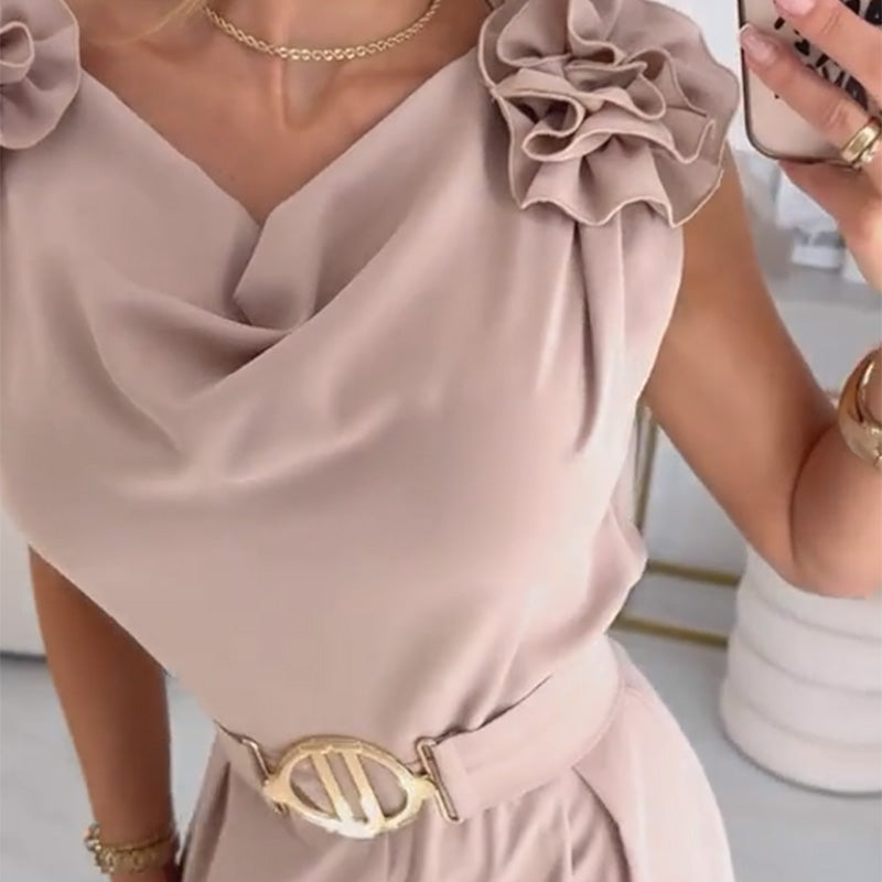 Jasene - Dames zonder mouwen jumpsuit met 3D bloemen en riem