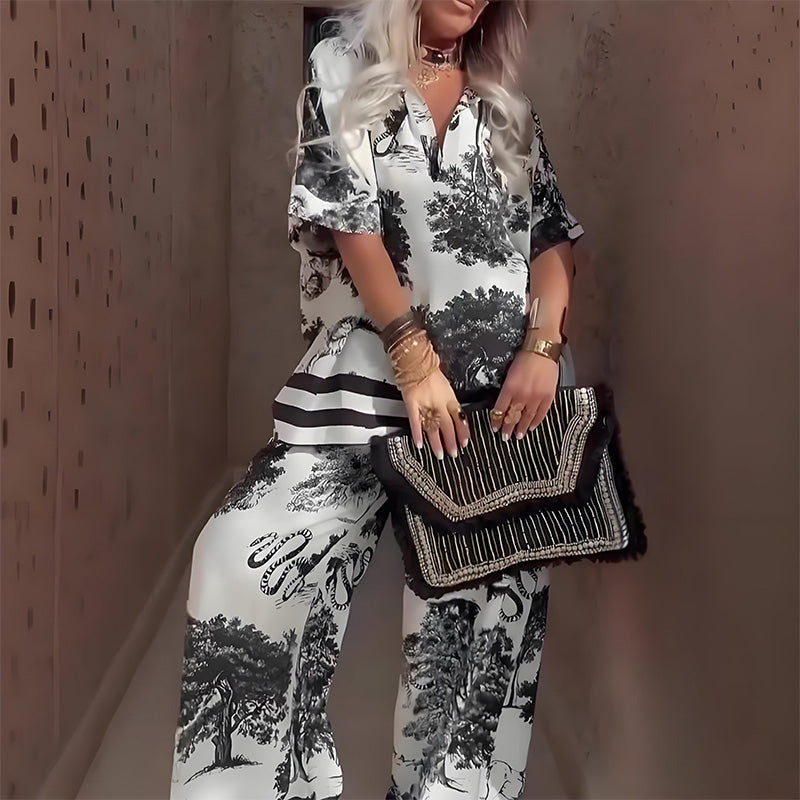 Helora - Twee-delige Set met V-hals in Vloeiende Elegantie