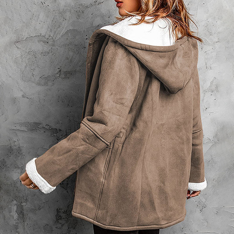 Maïlys - Damesjas van synthetisch suede met capuchon