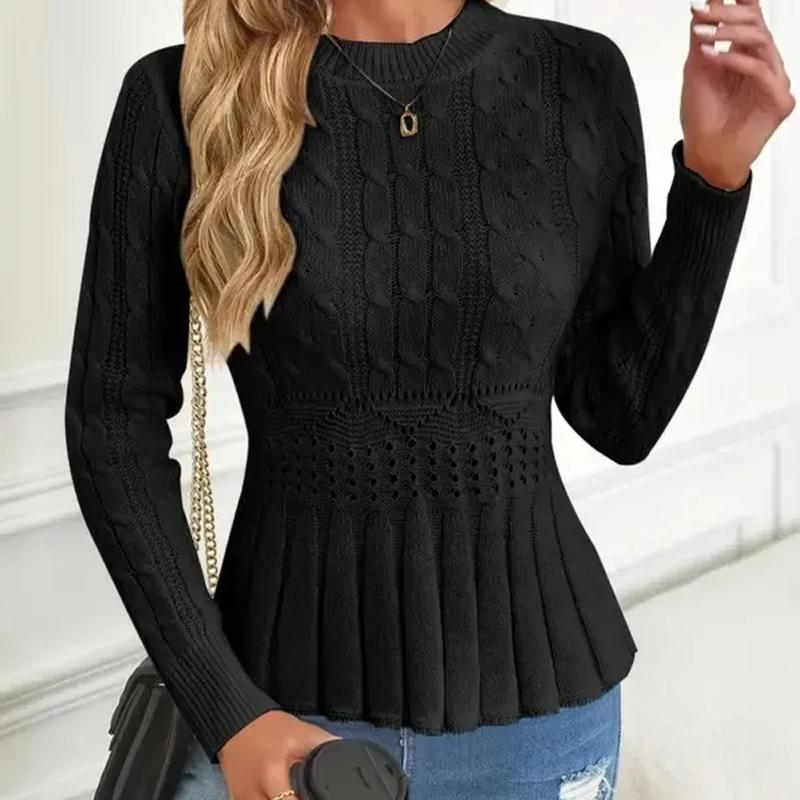 Elarissea - Dames Trui Winter met Ronde Hals en Elegante Peplum Snit