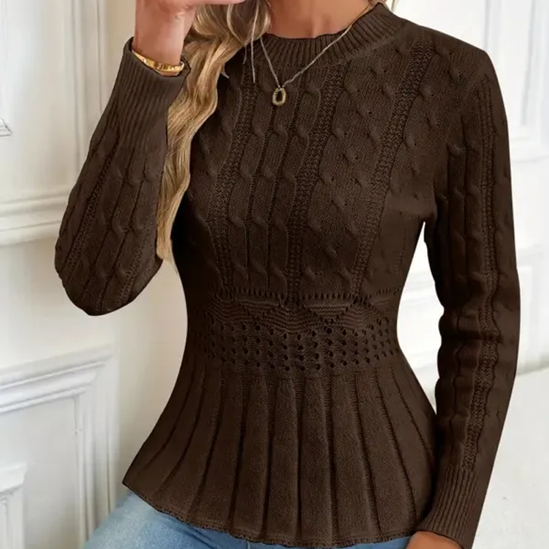 Elarissea - Dames Trui Winter met Ronde Hals en Elegante Peplum Snit